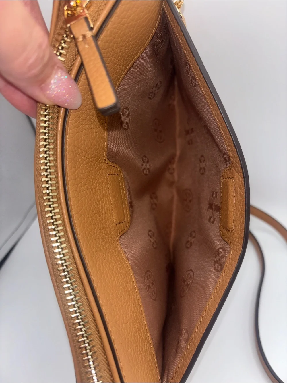 Tory Burch Pebbled Leather Crossbody in Taffee Brown with Gold Hardware